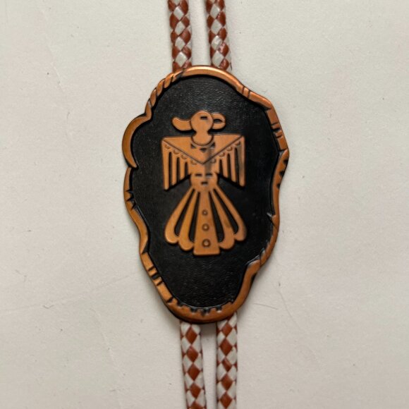 Solid Copper Thunderbird Slide Bolo Tie Native American Southwestern Stamped - Picture 1 of 13